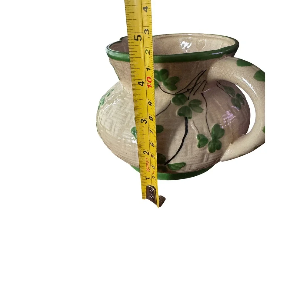Vintage Hand Painted Hotta Yu Shoten  Japan 1930's Shamrock Basketweave Pitcher